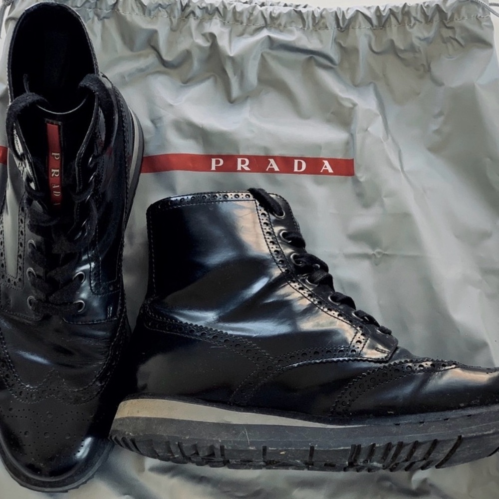 Prada Men's Spazzolato Fume Black Leather Boots